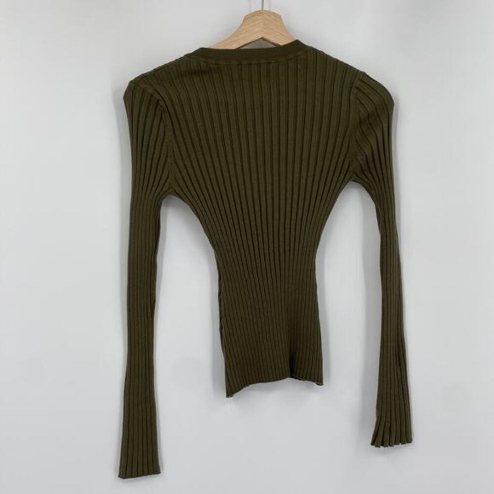 Quince Cotton Cashmere ribbed long sleeve sweater olive - Picture 7 of 9